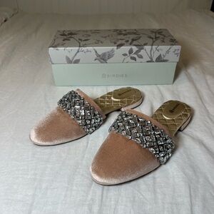 Birdies Blush Velvet Embellished Mules